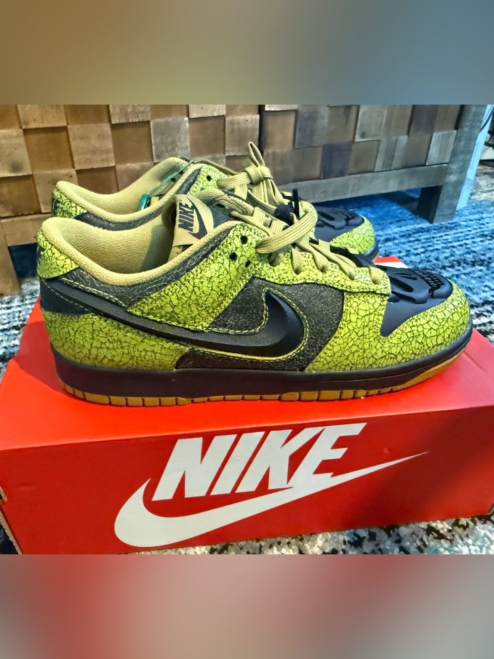 Nike Dunk Low Neon Green and Black Crackle  with Skull